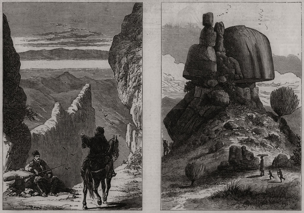 Khoorum valley, Punjab Salt Range; Rock Fort Oliphant, Transvaal. Pakistan 1878